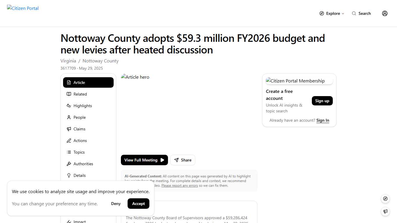 Nottoway County adopts $59.3 million FY2026 budget and new levies after heated discussion Citizen Portal
